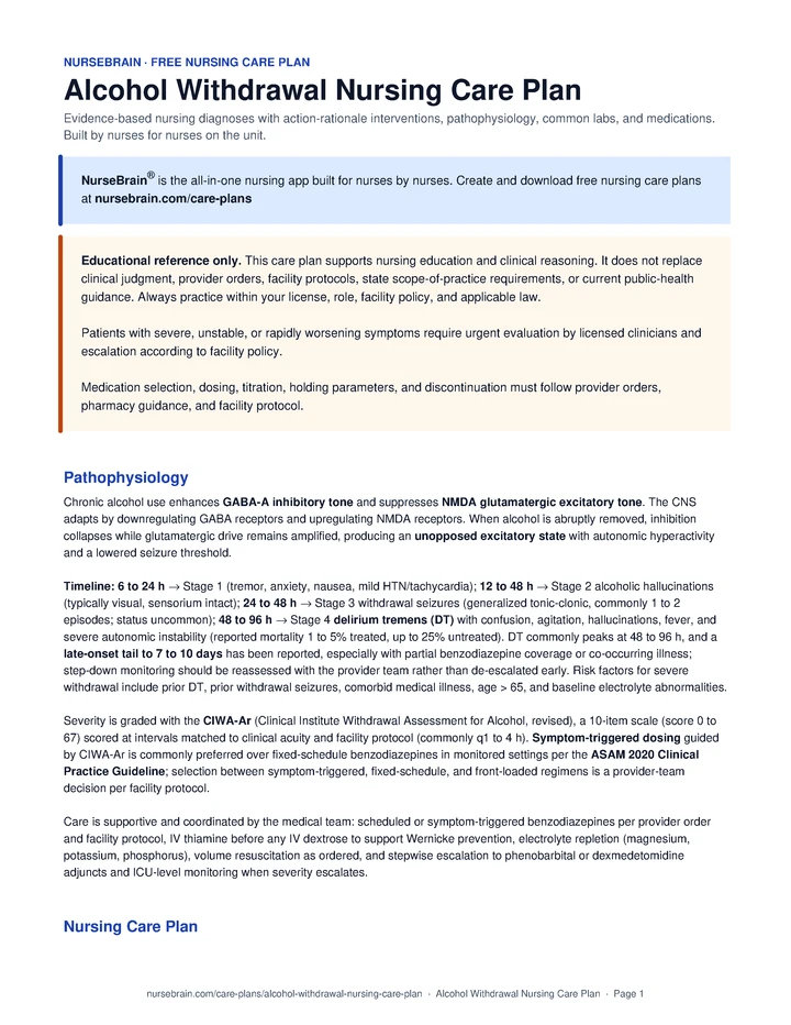 Alcohol Withdrawal Nursing Care Plan