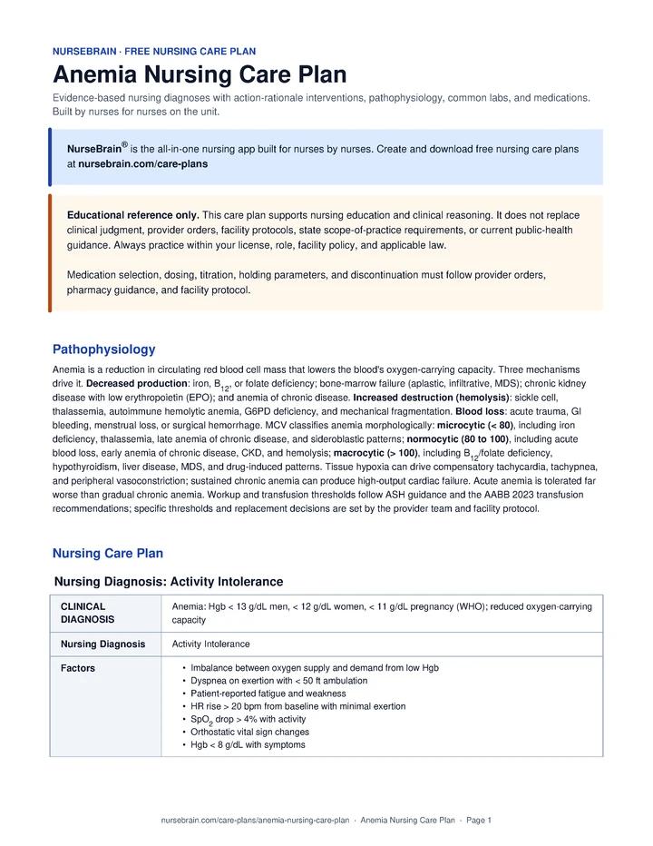 Anemia Nursing Care Plan