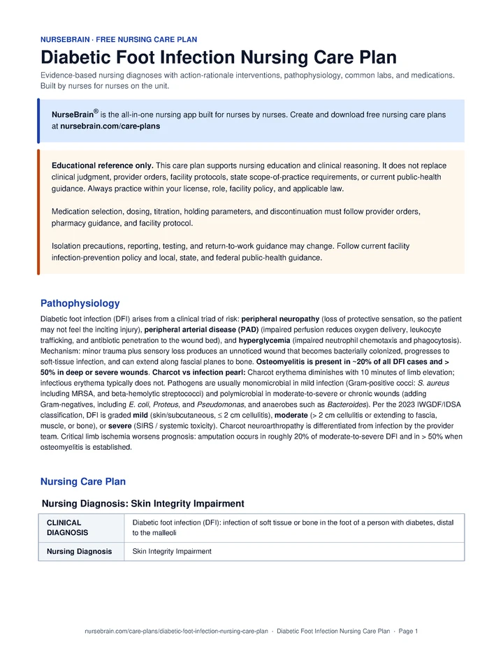 Diabetic Foot Infections Nursing Care Plan
