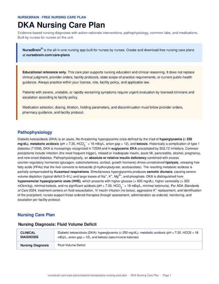 Diabetic Ketoacidosis (DKA) Nursing Care Plan