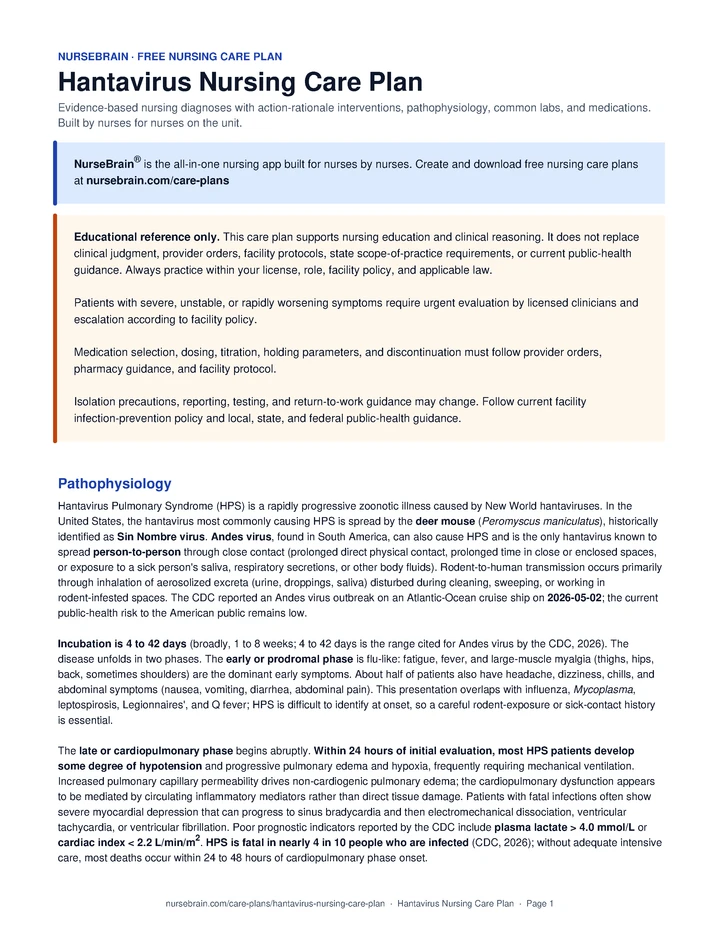 Hantavirus Nursing Care Plan