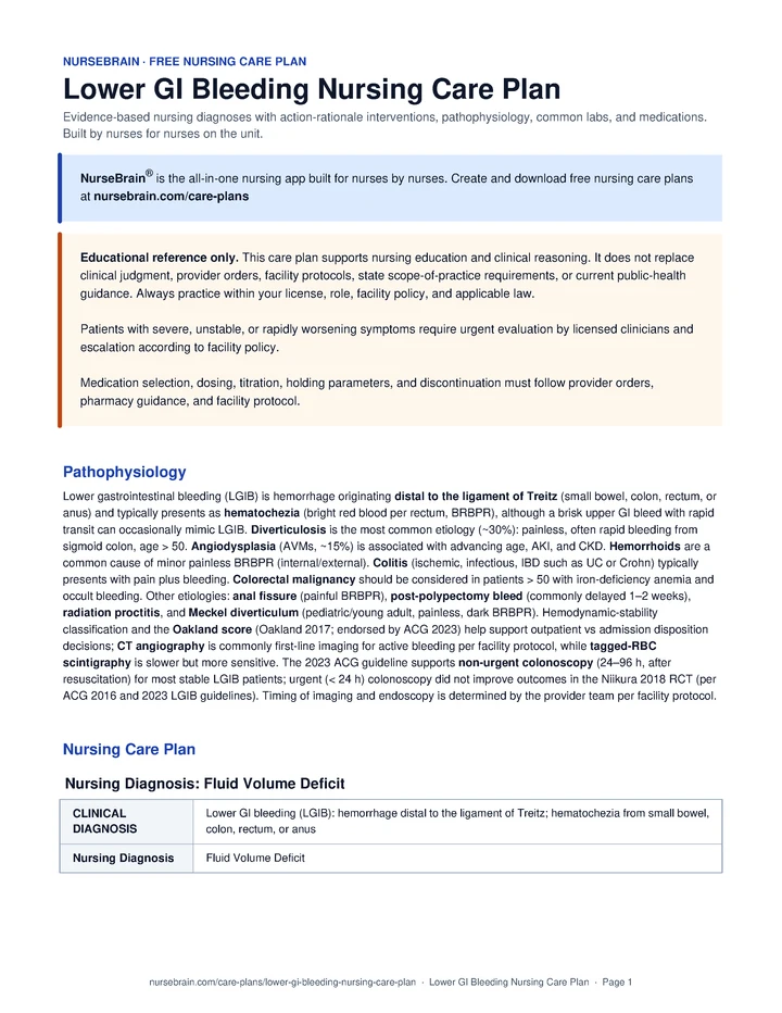 Lower Gastrointestinal Bleeding Nursing Care Plan