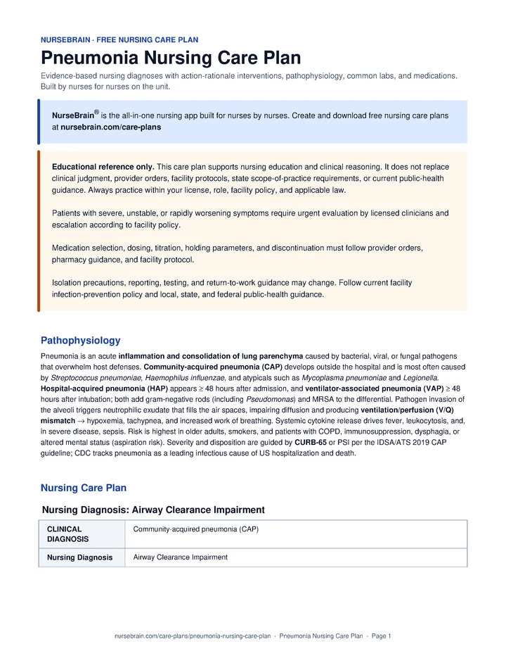 Pneumonia Nursing Care Plan