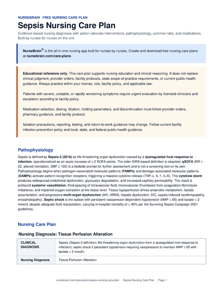 Sepsis and Septic Shock Nursing Care Plan