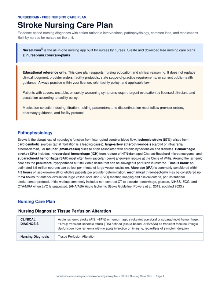 Stroke (CVA) / TIA Nursing Care Plan